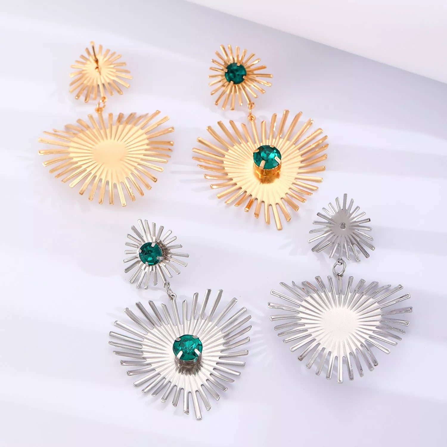 Bohemian sunflower heart-shaped earrings with rhinestone detailing, perfect for Valentine's Day