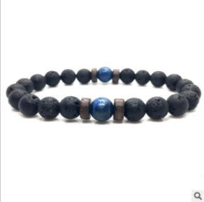 A stylish and durable men's bracelet made with volcanic stone, flash stone, and wood chips