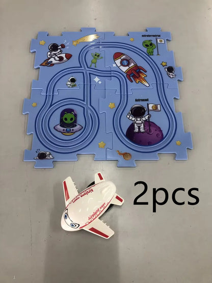 DIY Electric Railroad Speeder Toy with puzzle tracks and automatic car
