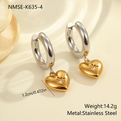 Stainless steel Christmas tree earrings with 18K electroplated finish and heart-shaped star ornament designs