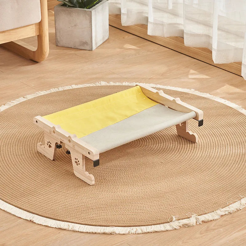 Wooden cat hanging bed hammock mounted by a window in a choice of seven colours