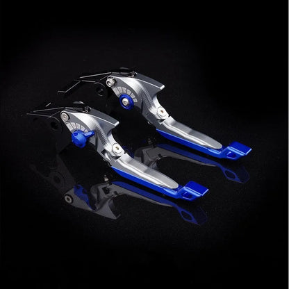Pair of anodised metal bicycle brake horn handle levers with adjustable reach, shown in a two-tone colour finish.