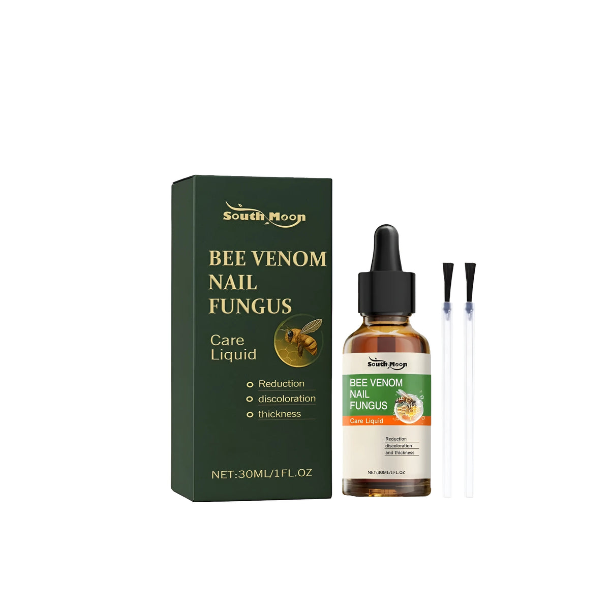 30ml bottle of nail care liquid with tea tree oil and bee venom for nail treatment