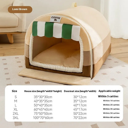 Painted fabric dog bed with sponge cushion in Loomi Brown-Coffee colour, shown in Large 50x40x35cm size.