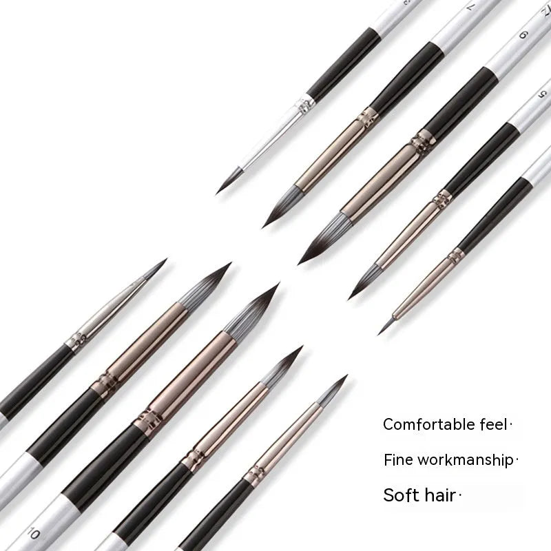 10-piece nylon watercolour oil painting brush set with wooden handles, silver-grey rods, 20-23cm
