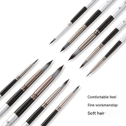 10-piece nylon watercolour oil painting brush set with wooden handles, silver-grey rods, 20-23cm