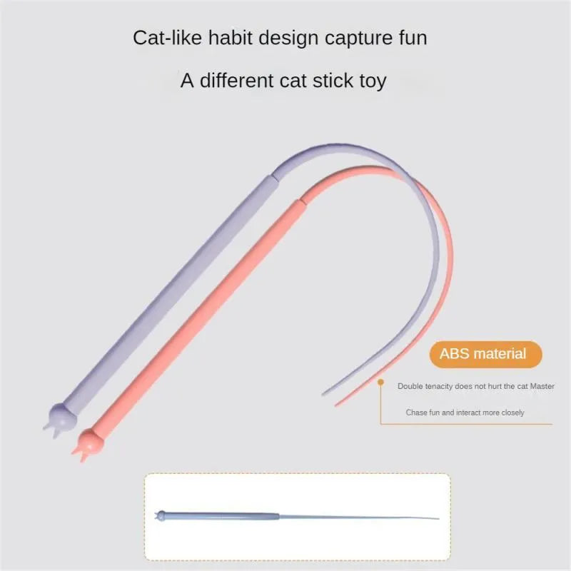 Simulated mouse tail cat teaser toy with blue silicone tail and cat-head handle.
