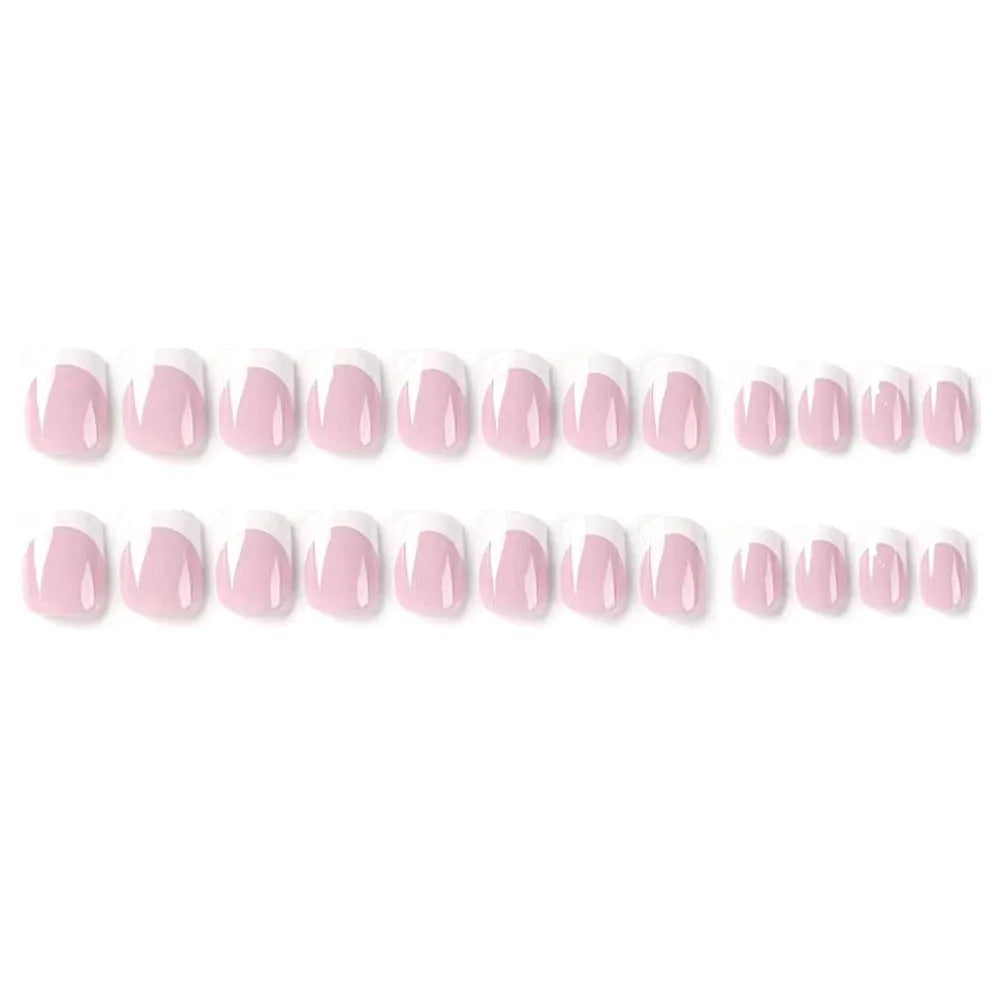 24 white artificial nail tips with black and white plaid pattern design