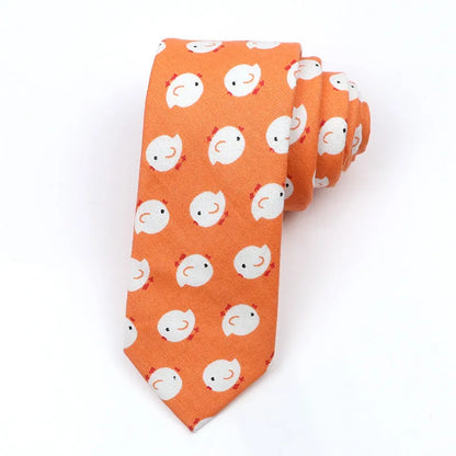 Korean style narrow men's cotton bow tie with a printed cartoon pattern on an adjustable fabric strap.