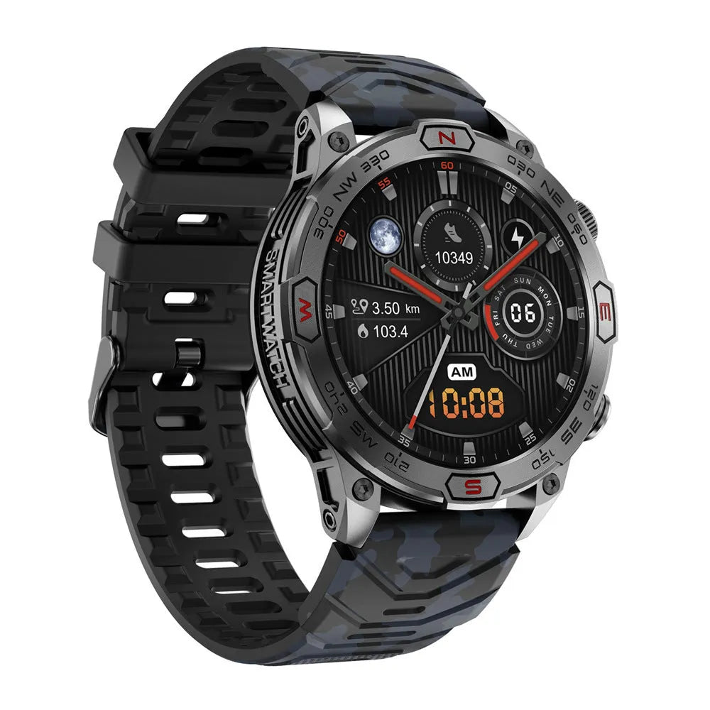 Sports smartwatch with AMOLED screen on silicone wristband showing heart rate display