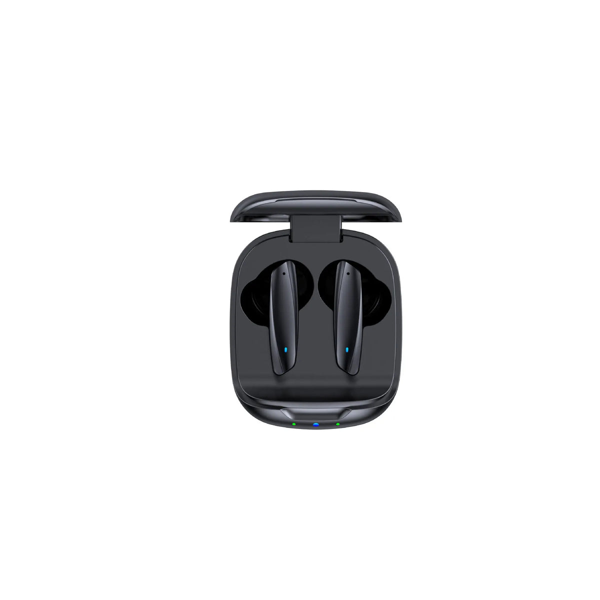 Black and white TWS Bluetooth 5.1 headphones with charging case showing wireless in-ear design