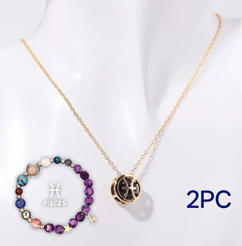 Natural stone bead necklace and matching bracelet set showing varied gemstone colours and textures.