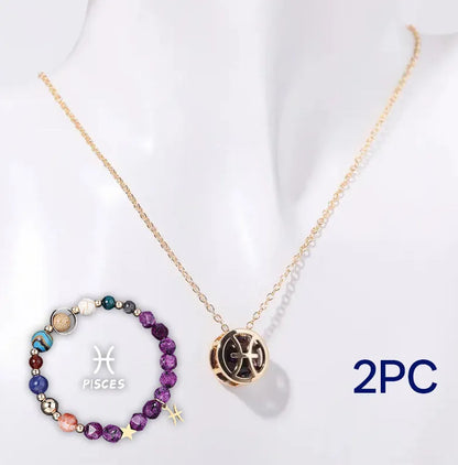 Natural stone bead necklace and matching bracelet set showing varied gemstone colours and textures.