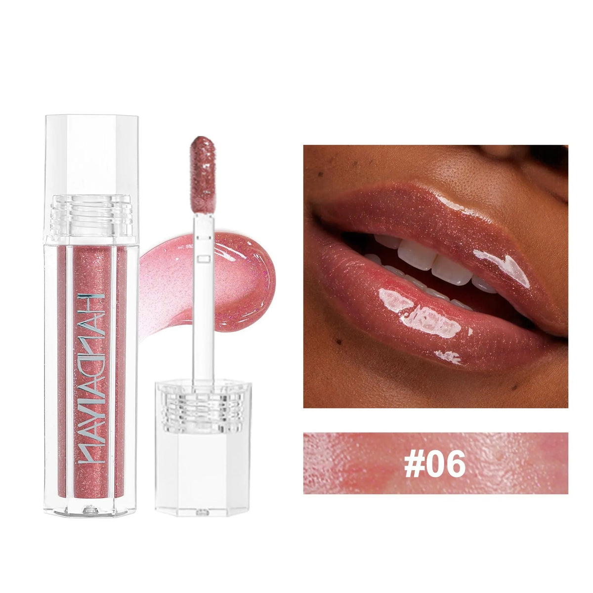 Set of six pearlescent lip lacquer tubes in shades 01 to 06, 1.8ml each.