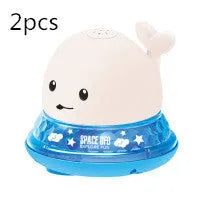Grey or white electric whale bath toy spraying water with LED lights on a base.