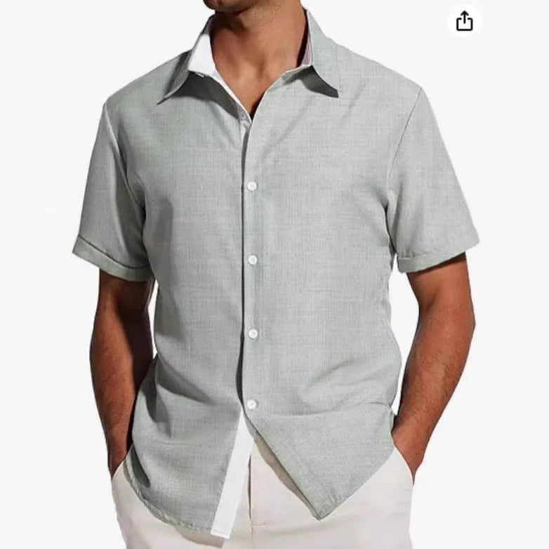 Men's short-sleeved floral print polyester shirt in matcha green colour