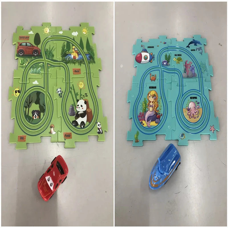 DIY Electric Railroad Speeder Toy with puzzle tracks and automatic car