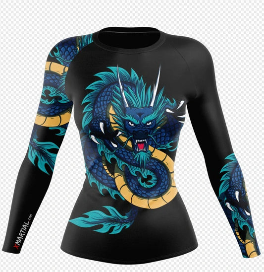 Women's Blue Dragon Longsleeve Top with unique design for active and casual wear