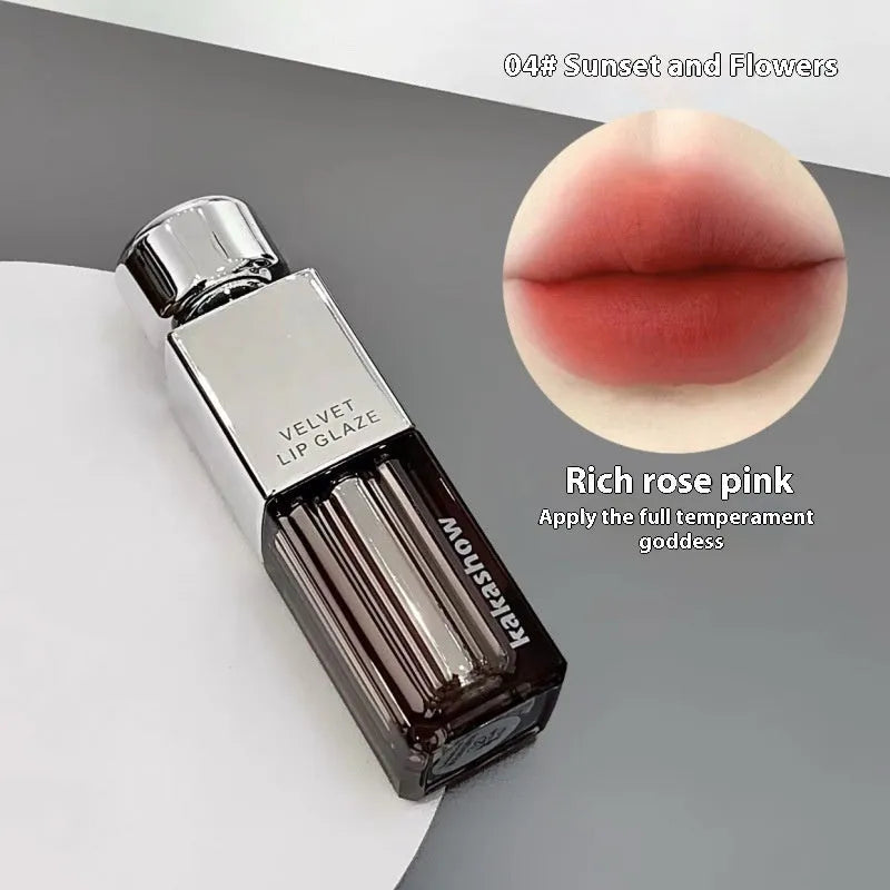 Matte soft mist lipstick in six velvet shades including cream smoked apricot and cherry frost