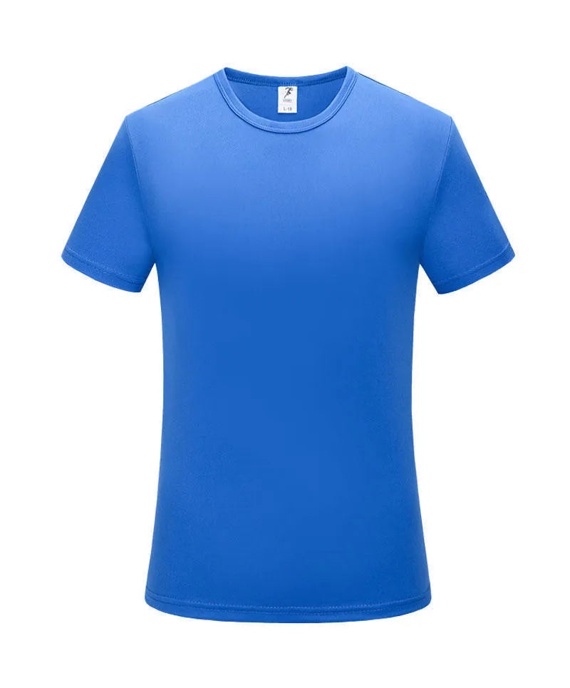 Men's slim fit quick-drying short sleeve t-shirt in a solid colour on a hanger.