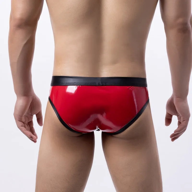 Men's gold silver red patent leather polyester swim briefs low waist body shaping