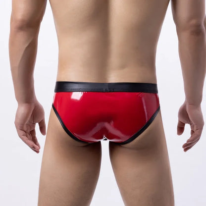 Men's gold silver red patent leather polyester swim briefs low waist body shaping