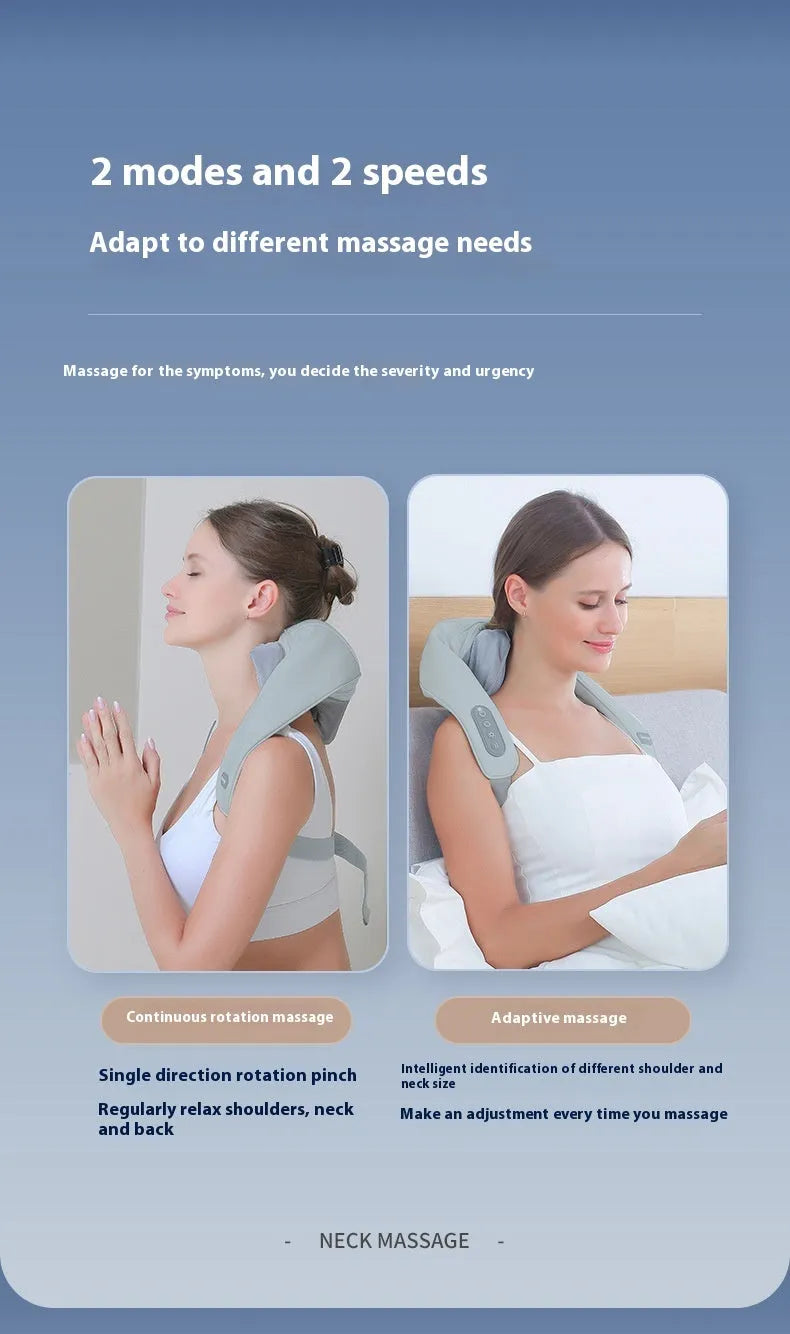 Grey elastic fabric USB rechargeable neck and back massage instrument