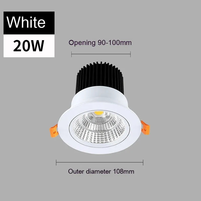 Modern aluminium recessed LED ceiling spotlight with three colour temperature settings shown installed.