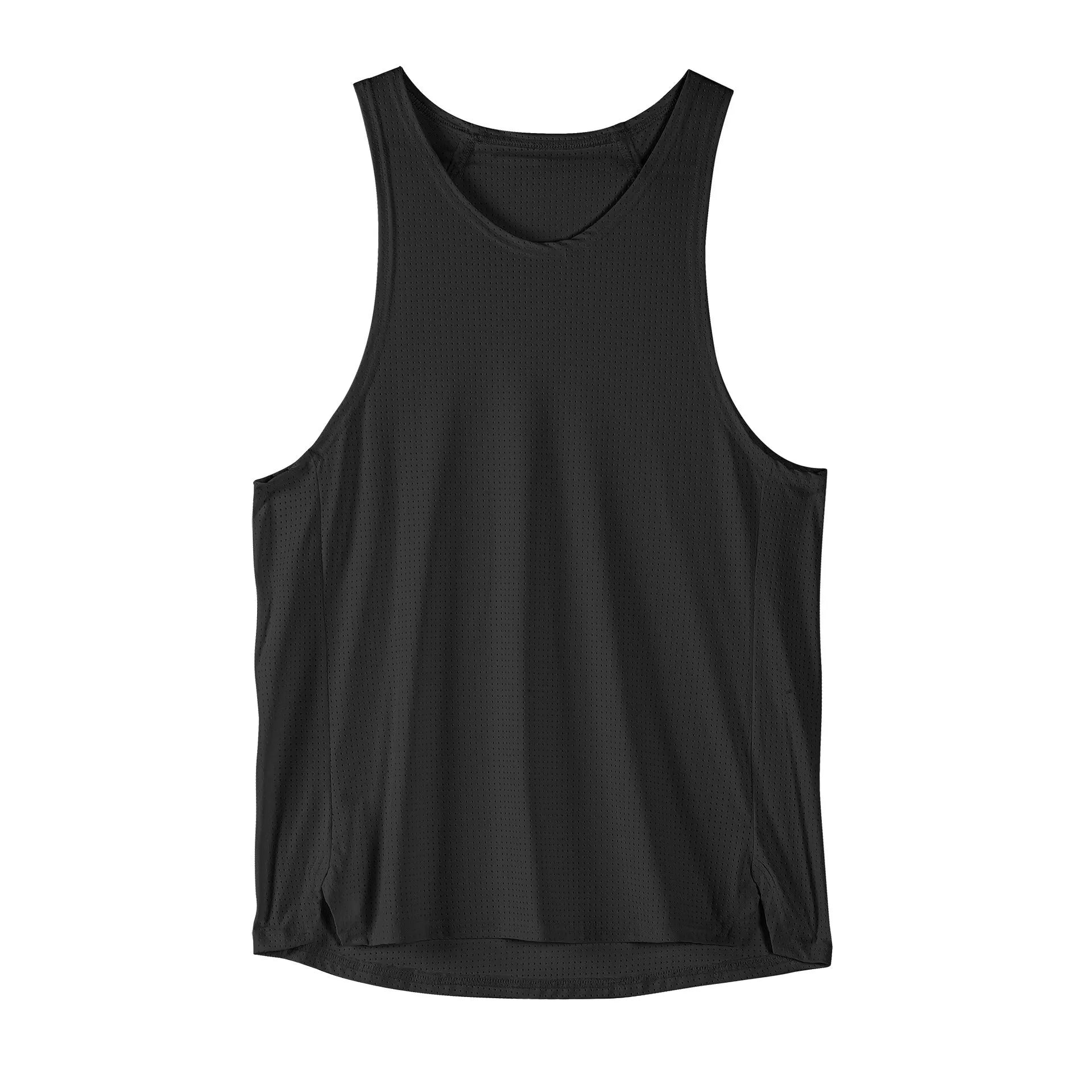 Men's black nylon sleeveless vest with stretch fabric for sports and casual wear