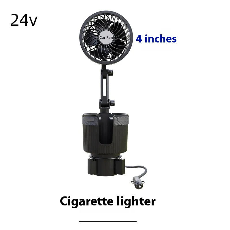 Car water cup holder fan in ABS, 4-inch or 6-inch size, with 12V, 24V, or 5V USB power options
