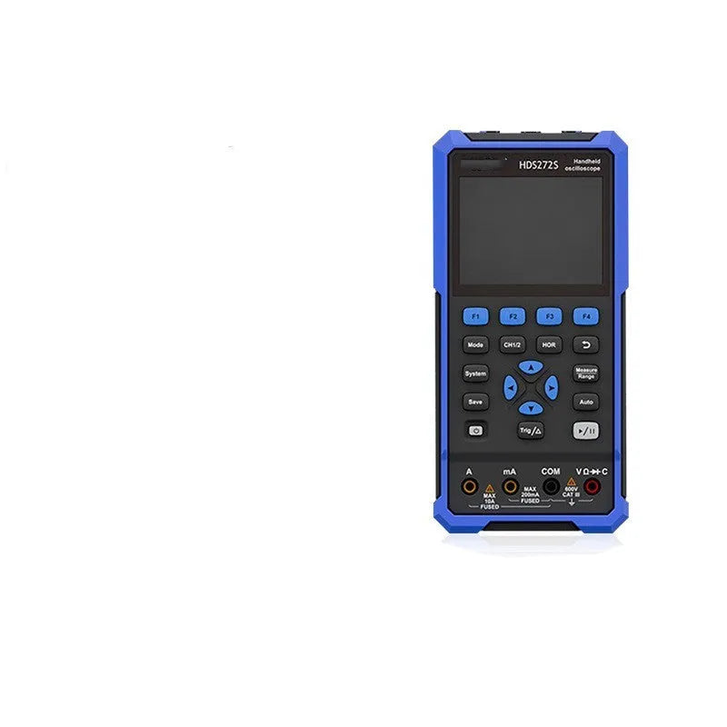 Handheld small oscilloscope with 40–70 MHz bandwidth and 250 MSa/s sampling rate for convenient waveform capture, wave table analysis, and automotive repair diagnostics featuring a portable bag, probe, and multimeter pen in Owon HDS272 colour