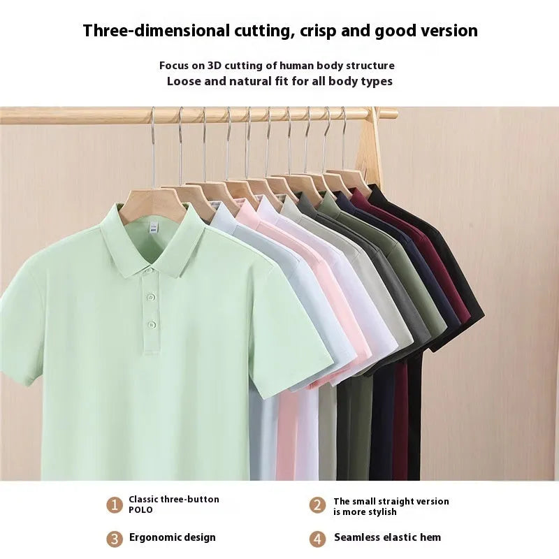 Collar Ponte De Roma Polo Shirt in Long-Staple Cotton, Short Sleeve Loose Fit Summer Top with Side Slit, Available in 10 Colours and S to 4XL