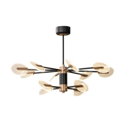 Nordic style iron frame LED chandelier with multiple acrylic shades, shown as a ceiling pendant lamp.