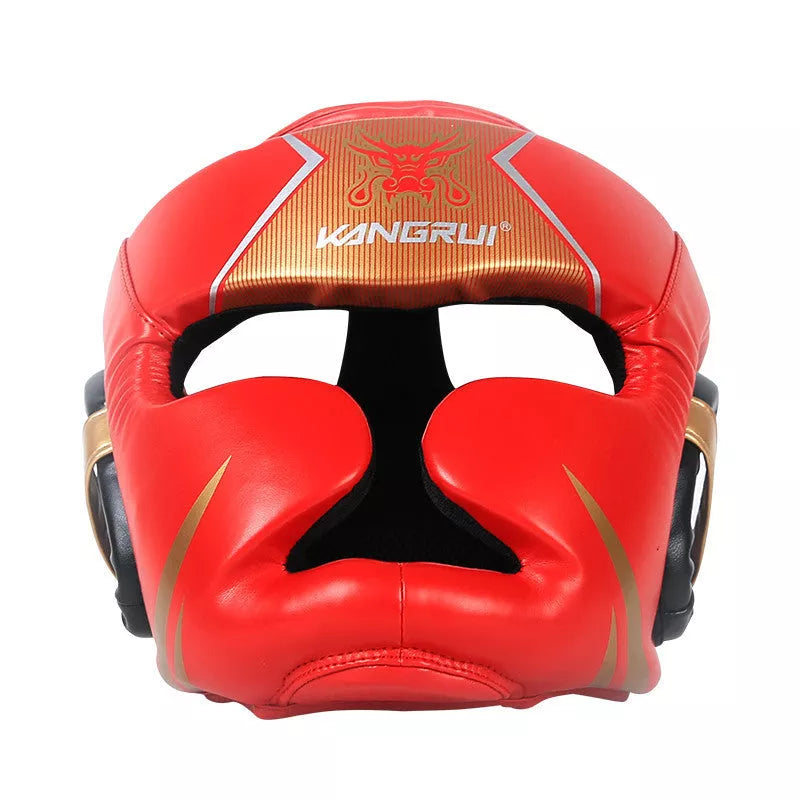 Children's boxing helmet in red, white, or black with full protection features