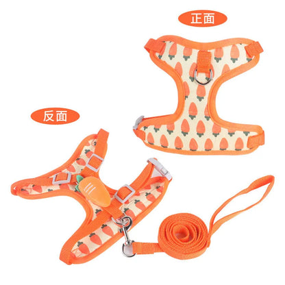 Reflective dog walking chest strap vest for small dogs in avocado, carrot, or strawberry colours