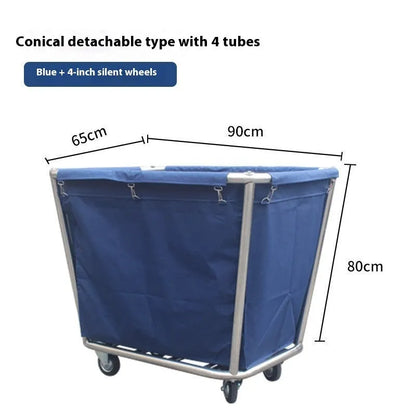Stainless steel hotel linen trolley with multiple tubes for housekeeping linen transport