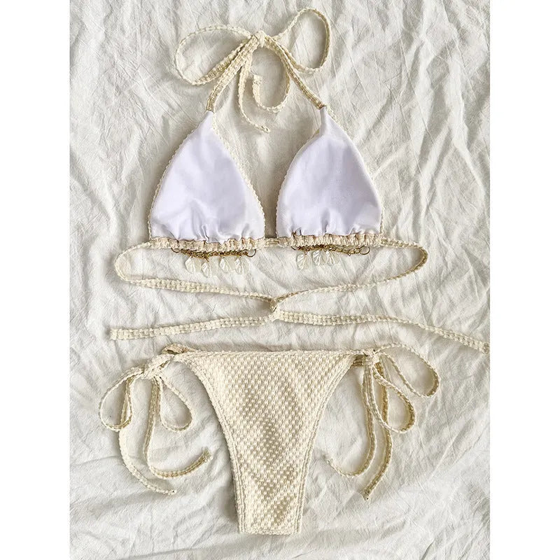 Women's halter lace-up bikini in polyester fabric with briefs style