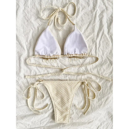 Women's halter lace-up bikini in polyester fabric with briefs style