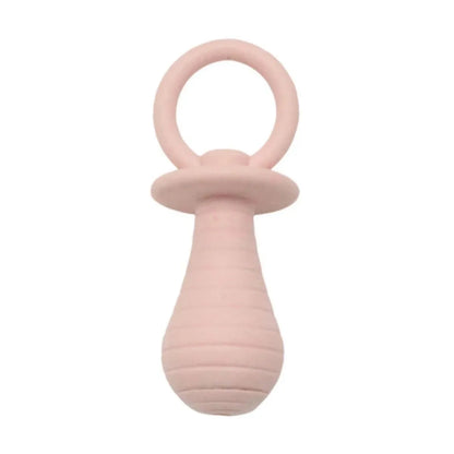 Blue TPR pet pacifier chew toy with squeaker for puppies and kittens on a white background.