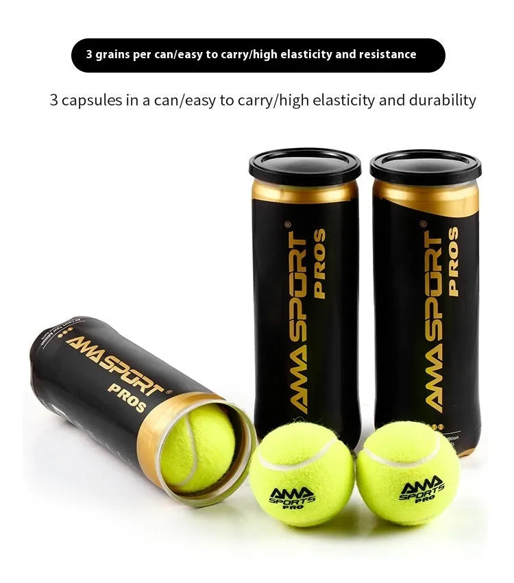 Three high elasticity training tennis balls for cage plate tennis and cricket practice