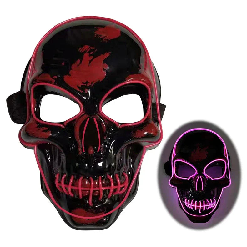 Realistic LED Skeleton Mask with customizable glow-in-the-dark lighting effects for Halloween, parties, and more