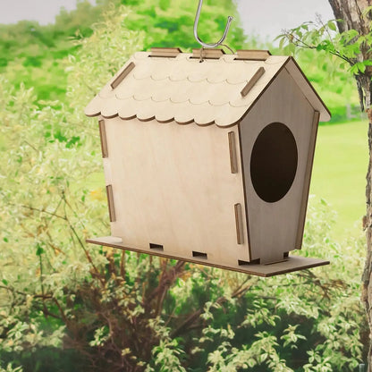 Unfinished wooden bird house with lace roof, poplar splint, 19 x 12.5 x 18.5cm, yellow colour option