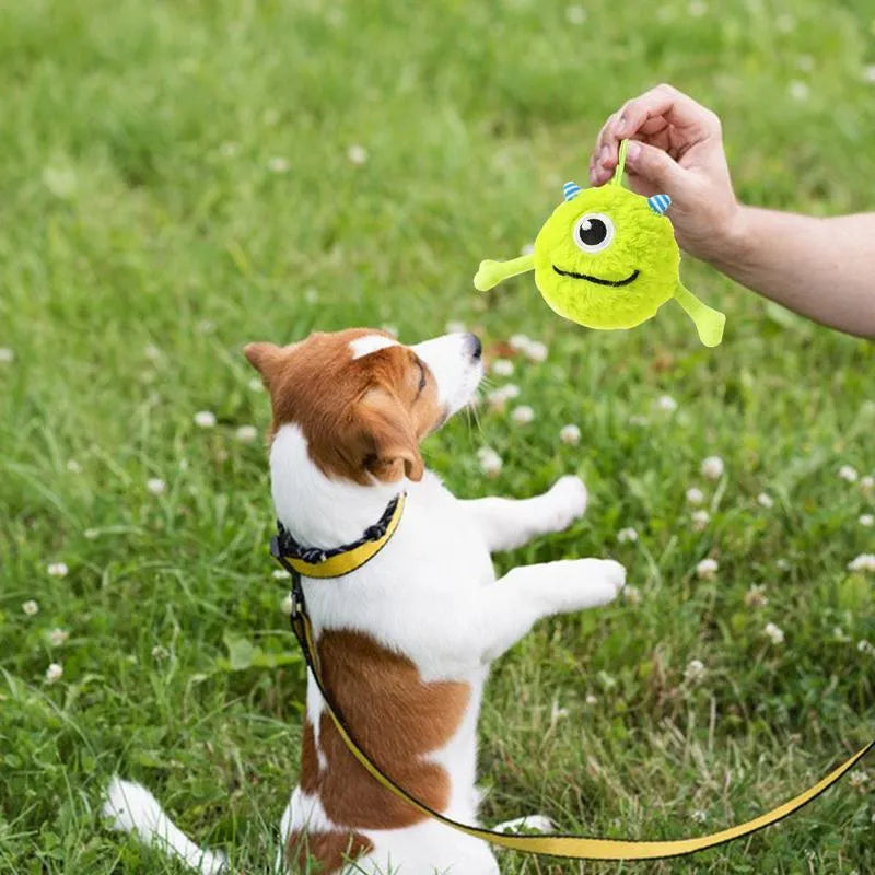 Green interactive dog ball toy with plush and TPR construction, 12cm diameter