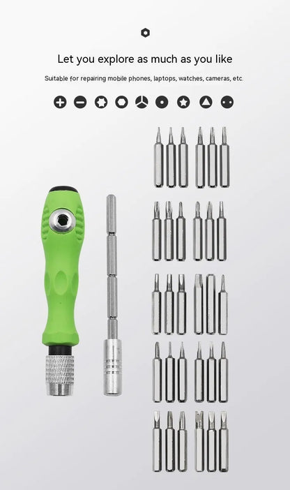 32-in-1 screwdriver set for mobile phone repair with precision bits for electronics disassembly