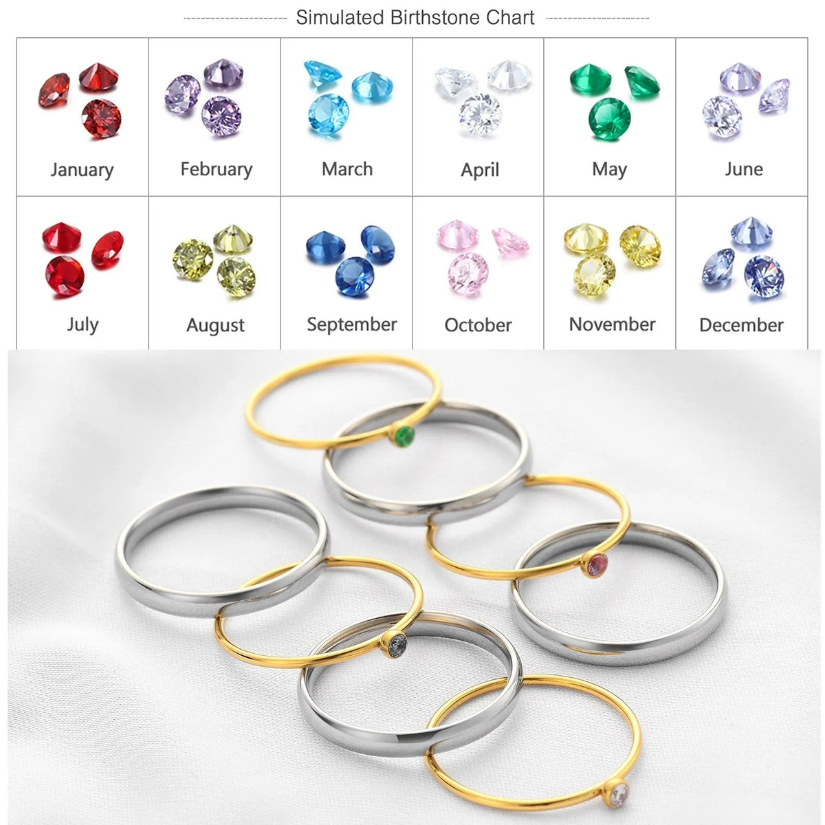December birthstone titanium steel ring with geometric design and engraving on finger