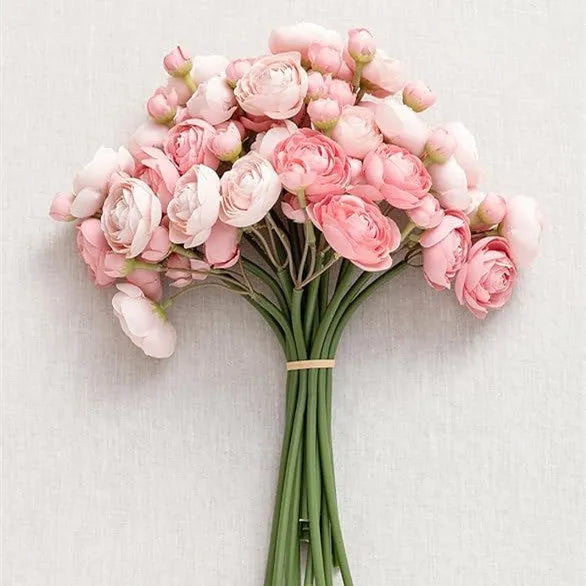35cm tall silk floral plug with 24 pink and white tea rose camellia flower heads for wedding decoration