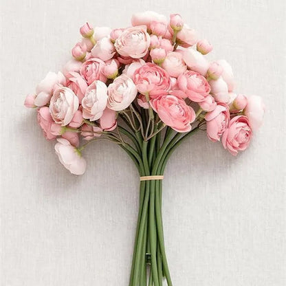 35cm tall silk floral plug with 24 pink and white tea rose camellia flower heads for wedding decoration