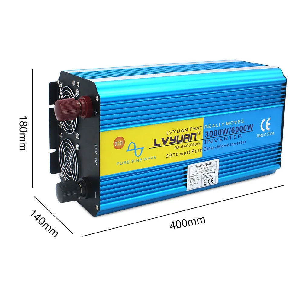 Blue 3000W 12V to 220V pure sine wave power inverter with digital display and UK socket