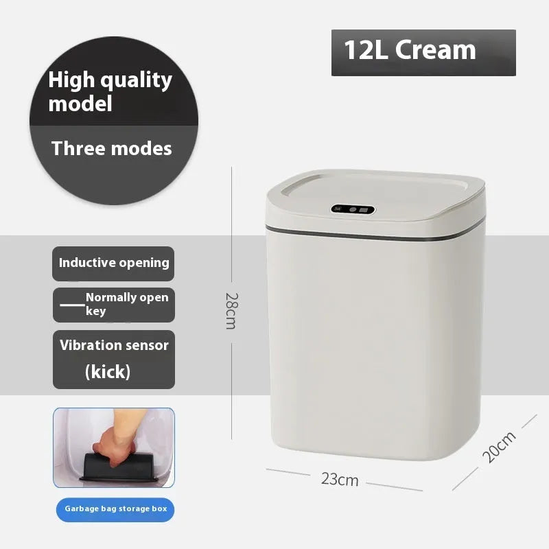 Square automatic induction garbage bin with sensor opening lid in milky white colour variant