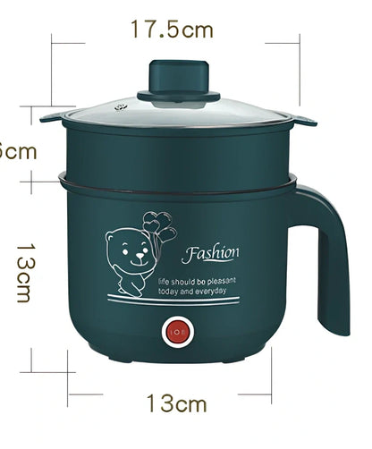 Emerald green electric cooker with stainless steel pot and dual-layer cooking capability